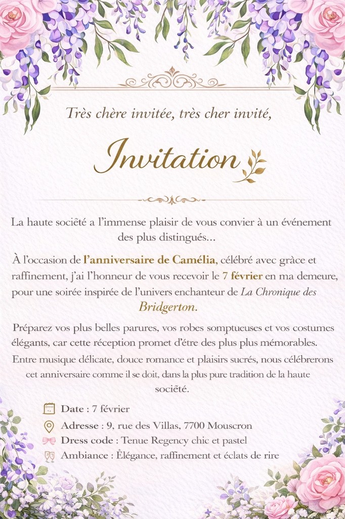 Invitation élégante style Bridgerton